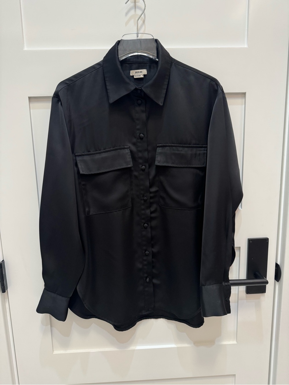 Jason Wu Black Satin Button-Front Blouse